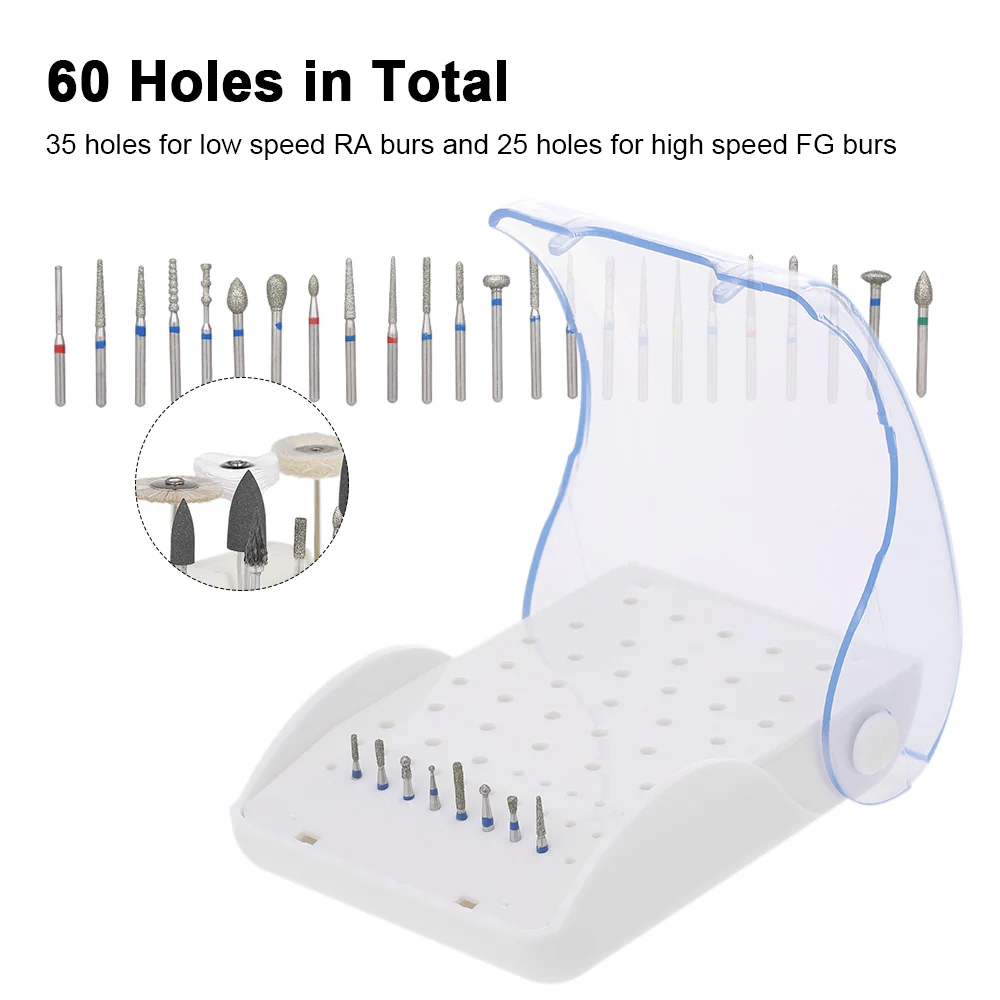 60 Holes FG RA Drill Bit Holder Block Dental Burs Stand Sterilizable Organizer Container Displayer with Transparent Cover
60 Holes FG RA Drill Bit Holder Block Dental Burs Stand Sterilizable Organizer Container Displayer with Transparent Cover