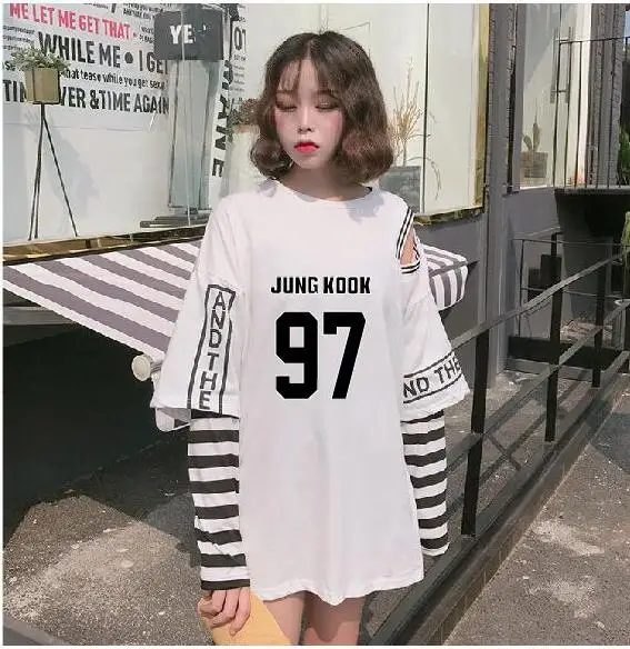 kpop Bangtan Jungkook Fake two-piece Sweatshirt women fashion Stitching stripes pullover Hip hop tops gothic harajuku sweatshirt
kpop Bangtan Jungkook Fake two-piece Sweatshirt women fashion Stitching stripes pullover Hip hop tops gothic harajuku sweatshirt
