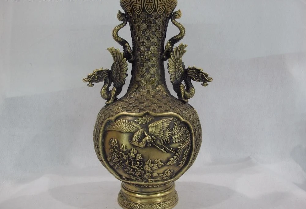 Royal Palace Brass Copper Feng Shui Two Dragon Ear Phoenix Bird Bottle Pot Vase
Royal Palace Brass Copper Feng Shui Two Dragon Ear Phoenix Bird Bottle Pot Vase