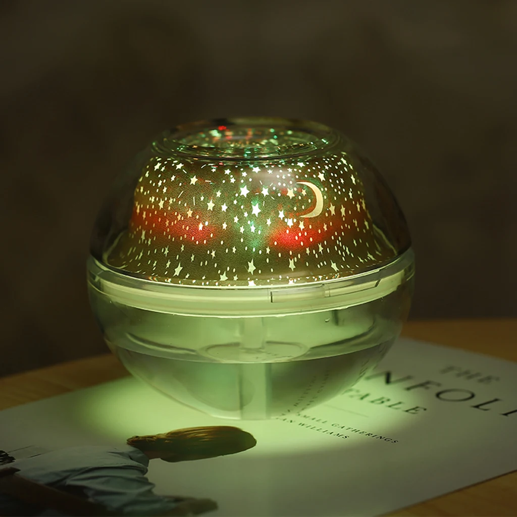 500ml Mini Crystal USB Air Mist Humidifier Purifier Essential Oil Aroma Diffuser Freshener with Star Moon Projection Night Light