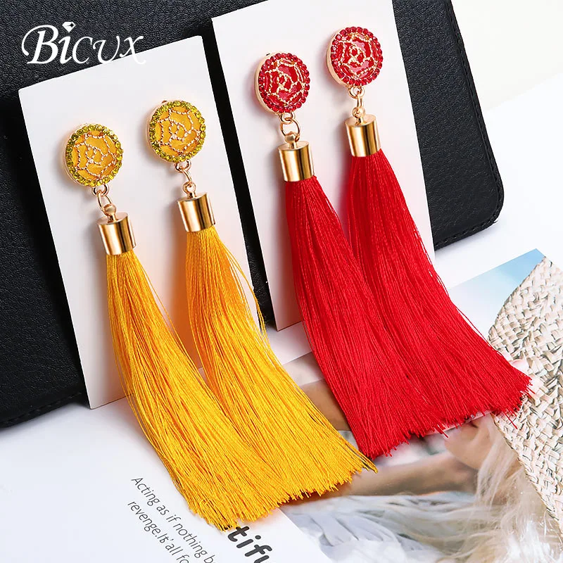 BICUX Fashion Bohemian Tassel Crystal Long Earrings White Red Silk Fabric Drop Dangle Tassel Earrings For Women 2019 Jewelry
BICUX Fashion Bohemian Tassel Crystal Long Earrings White Red Silk Fabric Drop Dangle Tassel Earrings For Women 2019 Jewelry