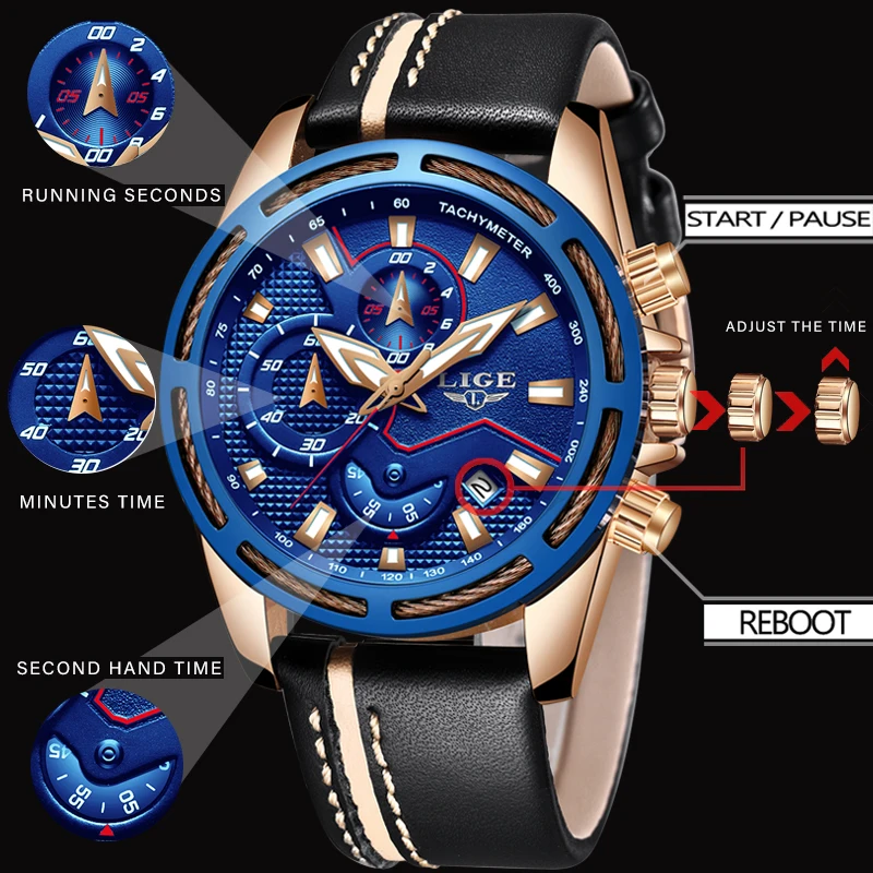 LIGE Watch Men's Fashion Sports Quartz Big Dial Clock Leather Mens Watches Top Brand Luxury Waterproof Watch Relogio Masculino 
LIGE Watch Men's Fashion Sports Quartz Big Dial Clock Leather Mens Watches Top Brand Luxury Waterproof Watch Relogio Masculino