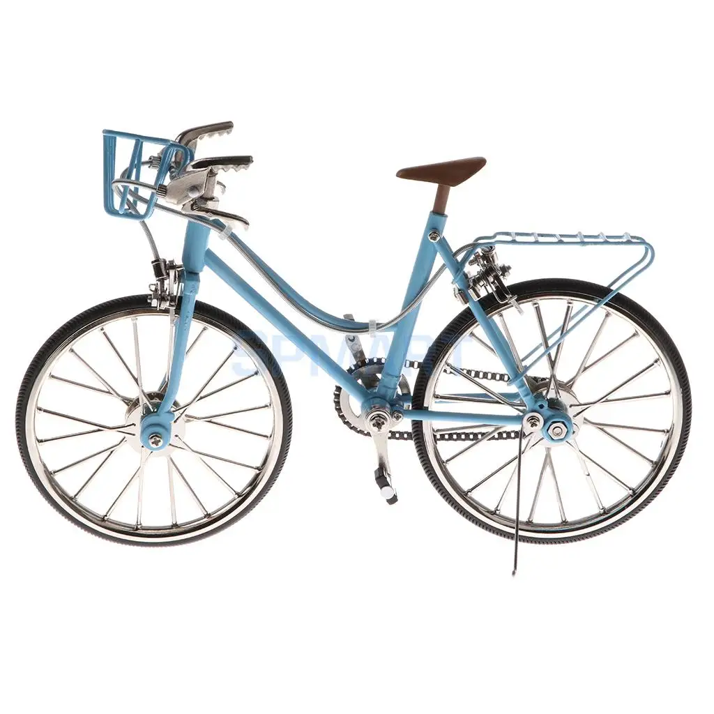 1:10 Scale Alloy Diecast Racing Bike w/Basket & Seat Model Replica Bicycle Cycling Toy Collection Blue
