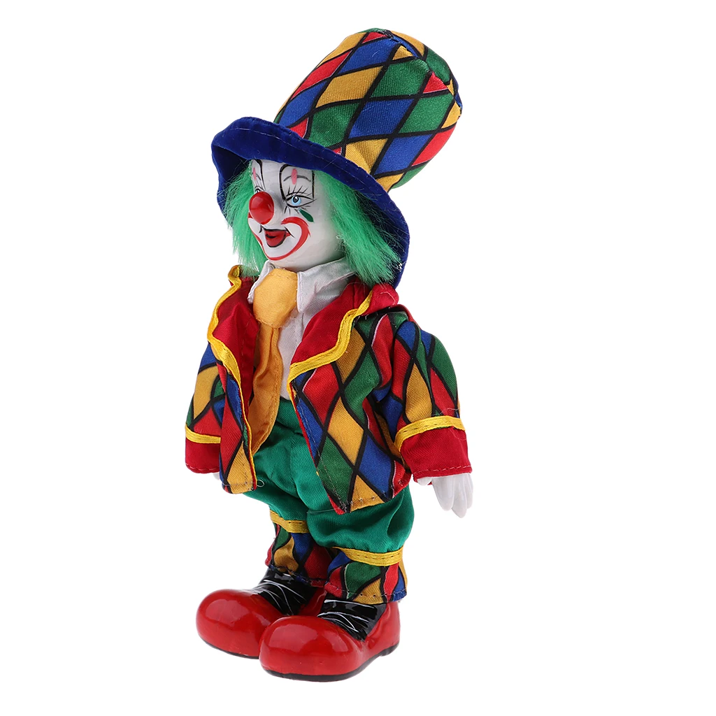 Interesting Harlequin Smiling Clown Doll Standing Porcelain Doll Home Decor