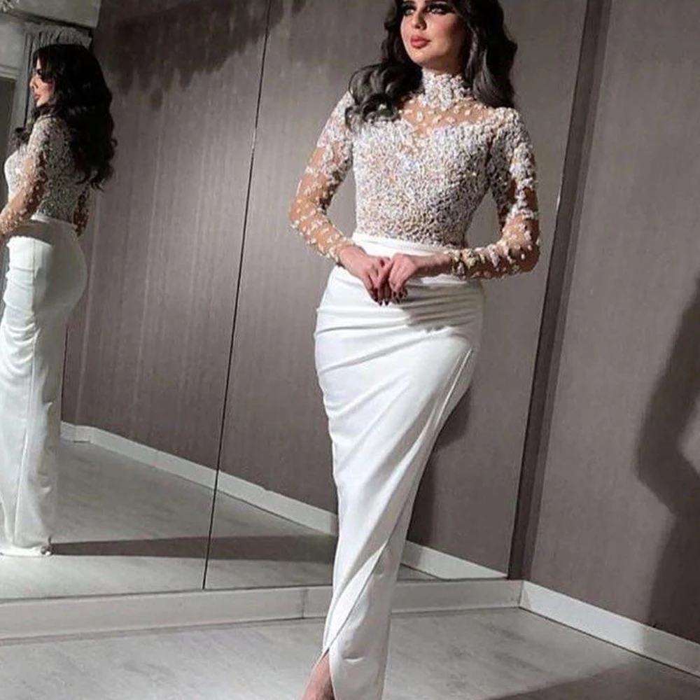 white prom dresses 2020 crystal high neck long sleeve pleats front slit white evening dresses long white formal dresses
white prom dresses 2020 crystal high neck long sleeve pleats front slit white evening dresses long white formal dresses