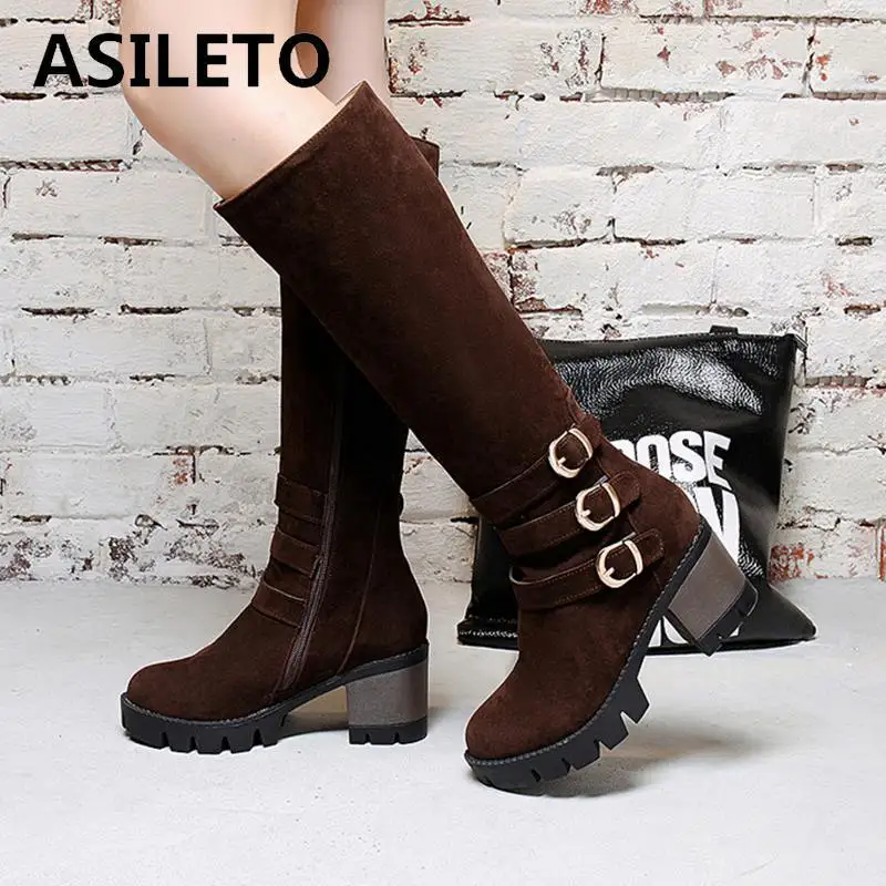 ASILETO buckle Knee boots Women Winter Boots female platform Zipper Long boot faux suede footwear botas feminina bottes S738
ASILETO buckle Knee boots Women Winter Boots female platform Zipper Long boot faux suede footwear botas feminina bottes S738