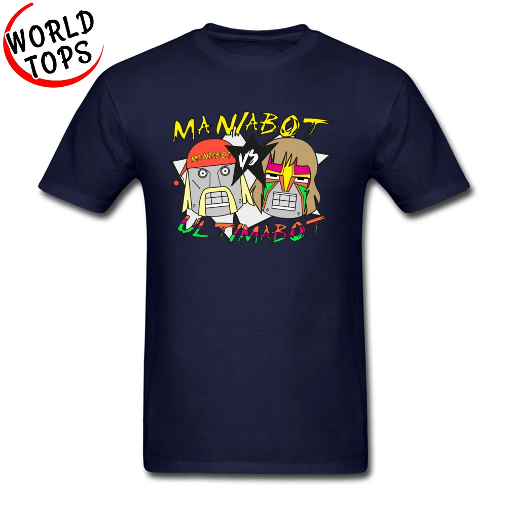 T Shirt 3D Printed Tops Tees Mother Day Brand Print Short Sleeve 100% Cotton Fabric Crew Neck Men's T-shirts Print Maniabot vs ultimabot retro wrestling parody navy