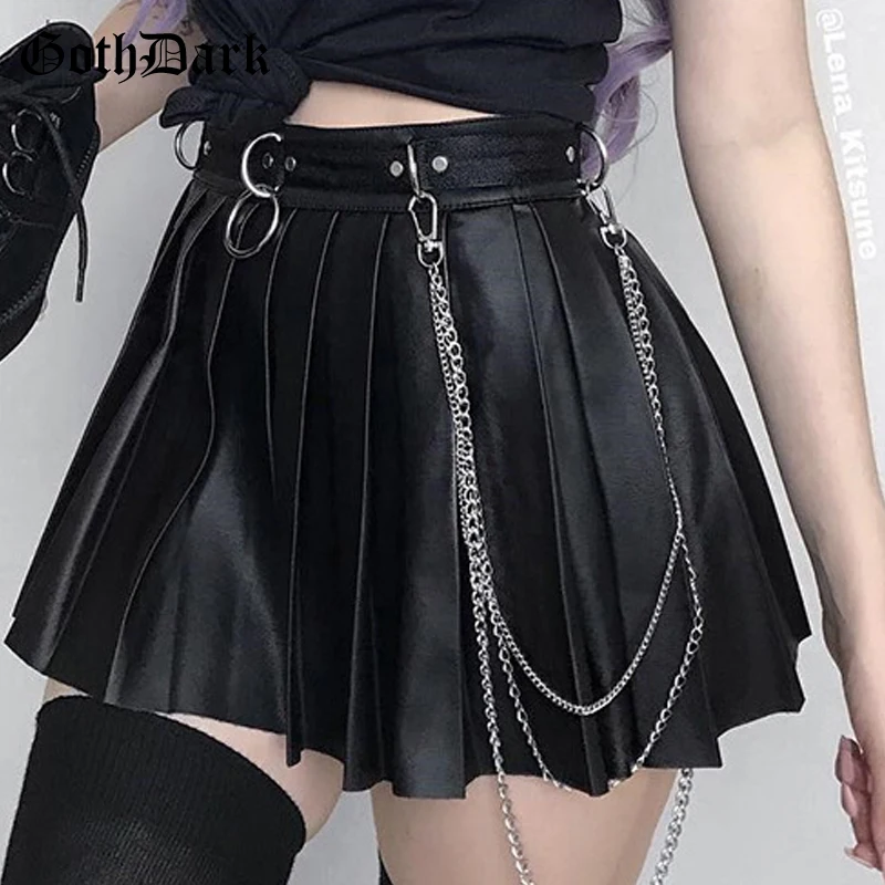 PU-Skirt-Black-Streetwear-Zipper-Rivet-Pleated