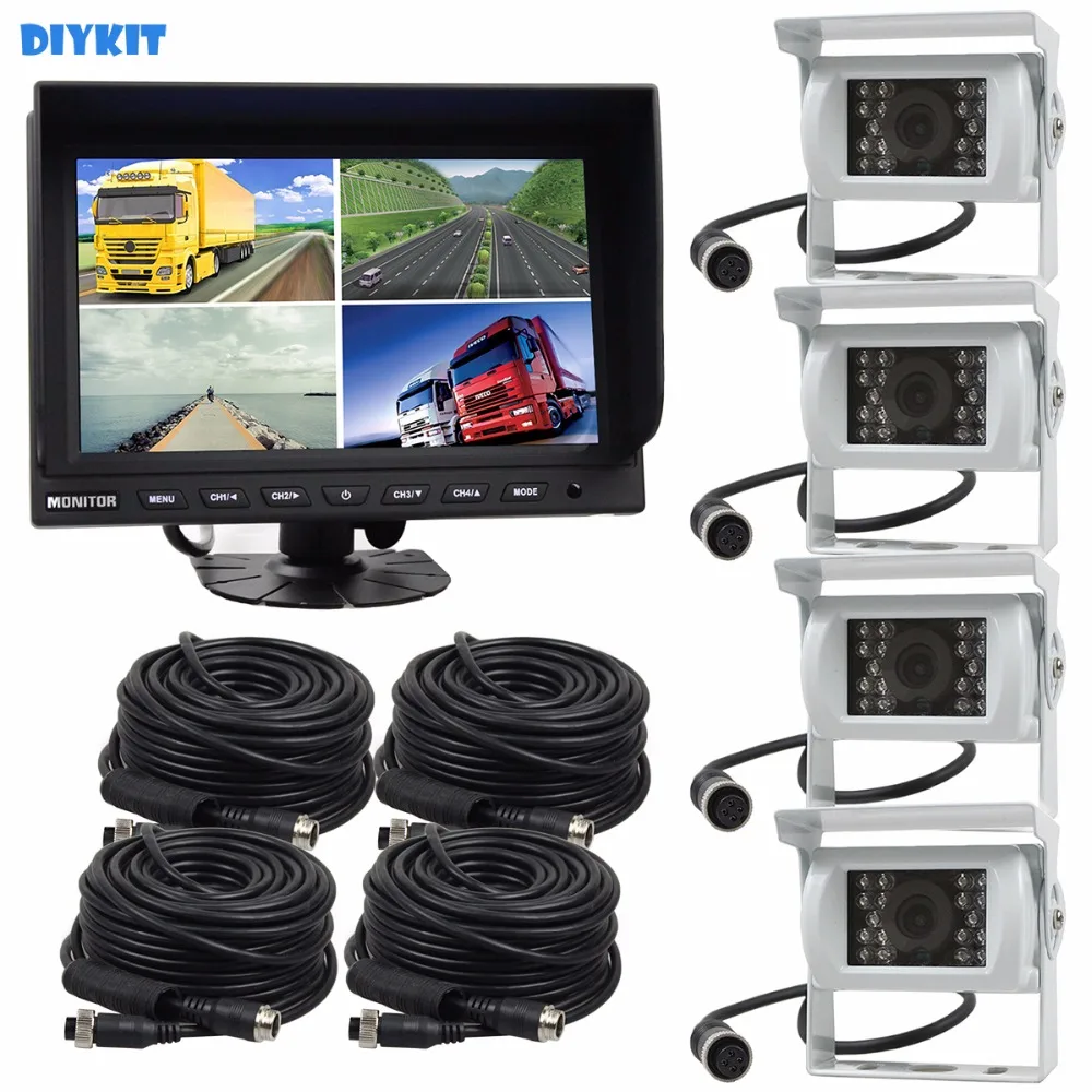 DIYKIT 9Inch Split QUAD Car Monitor + 4 x CCD IR Night Vision Rear View Car Camera Waterproof for Car Truck Bus Reversing Camera
DIYKIT 9Inch Split QUAD Car Monitor + 4 x CCD IR Night Vision Rear View Car Camera Waterproof for Car Truck Bus Reversing Camera