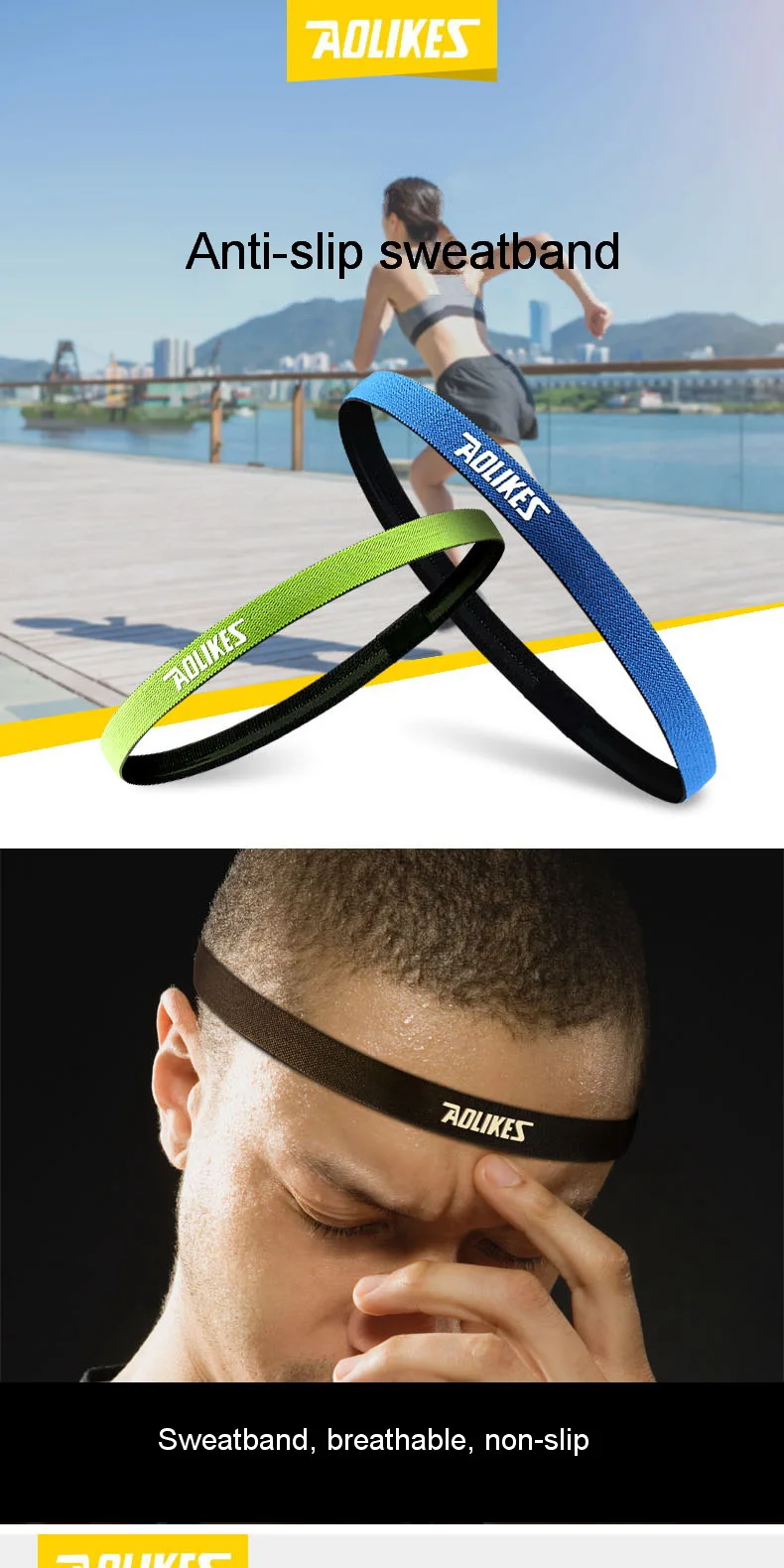 Description Picture 2 of itemAOLIKES 1 Pcs Nylon Elastic Head Sweatband Non-slip For Men Women Yoga Hair Bands Running Sweat Bands Fitness Headband Wholesale