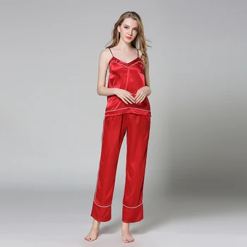 Sexy Women Silk Pajamas Sets Sleepwear Spaghetti Strap Sleep Wear Tops and Pants Pyjamas Femme Sleeveless Home Pijama Feminino
Sexy Women Silk Pajamas Sets Sleepwear Spaghetti Strap Sleep Wear Tops and Pants Pyjamas Femme Sleeveless Home Pijama Feminino