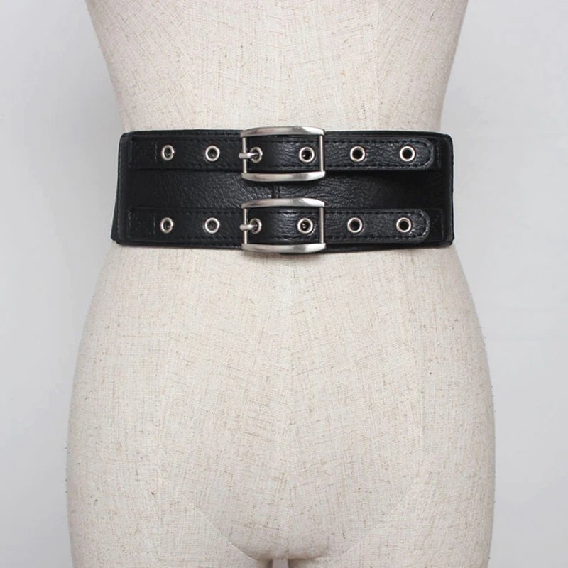 2019 new vintage Wide Belts for Women Luxury black Double Retro Pin Buckle elastic Dress Female Waistband Belt | Аксессуары для