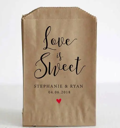 

custom love is sweet popcorn candy Buffet treat bags BIRTHDAY Wedding Bridal baby Shower Bakery Cookie gift Favors pouches