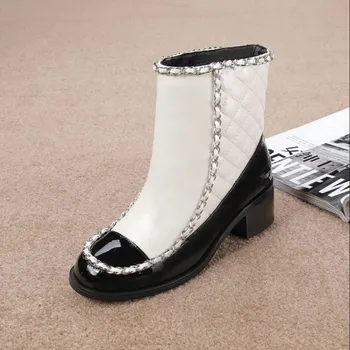 New arrival round toe high heel chain decoration short boots genuine leather zips gingham women shoes free shipping
New arrival round toe high heel chain decoration short boots genuine leather zips gingham women shoes free shipping