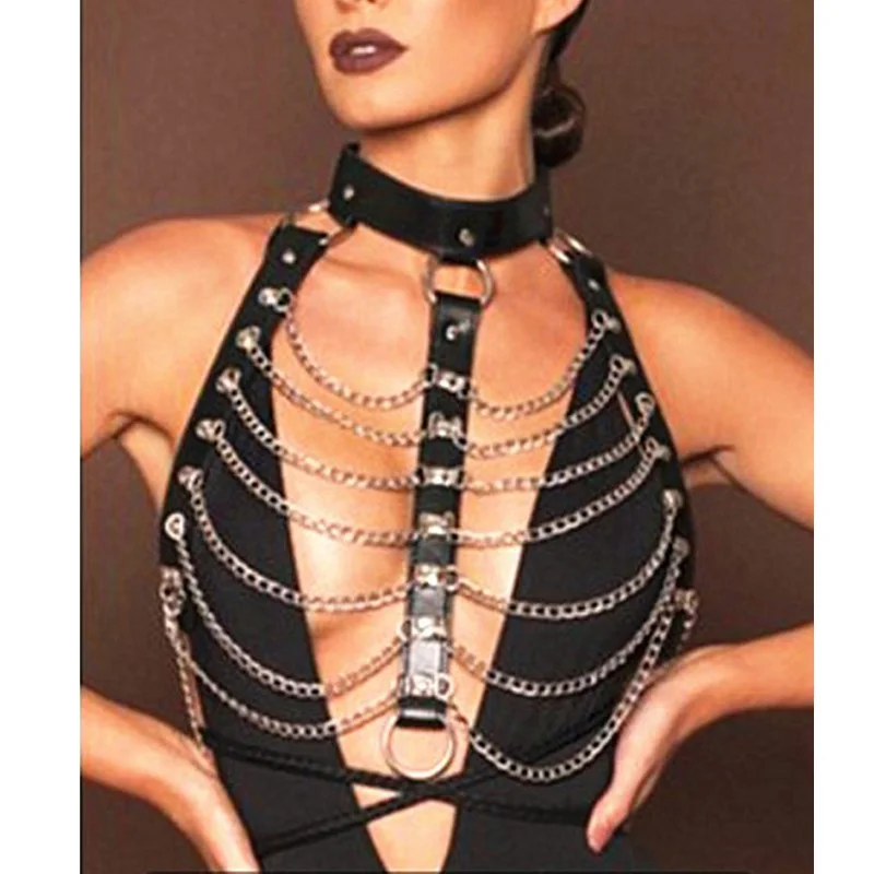 New Unisex Punk faux leather material harness metal chain bustier corset sculpting chest belt leather suspenders braces pants
New Unisex Punk faux leather material harness metal chain bustier corset sculpting chest belt leather suspenders braces pants