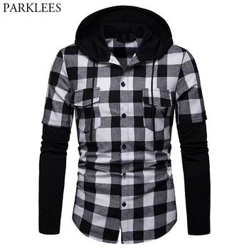 Mens Patchwork Hooded Plaid Shirt Black And White Long Sleeve Male Fake 2 Piece Shirts Hipster Hip Hop Street Wear Camisa Hombre
Mens Patchwork Hooded Plaid Shirt Black And White Long Sleeve Male Fake 2 Piece Shirts Hipster Hip Hop Street Wear Camisa Hombre