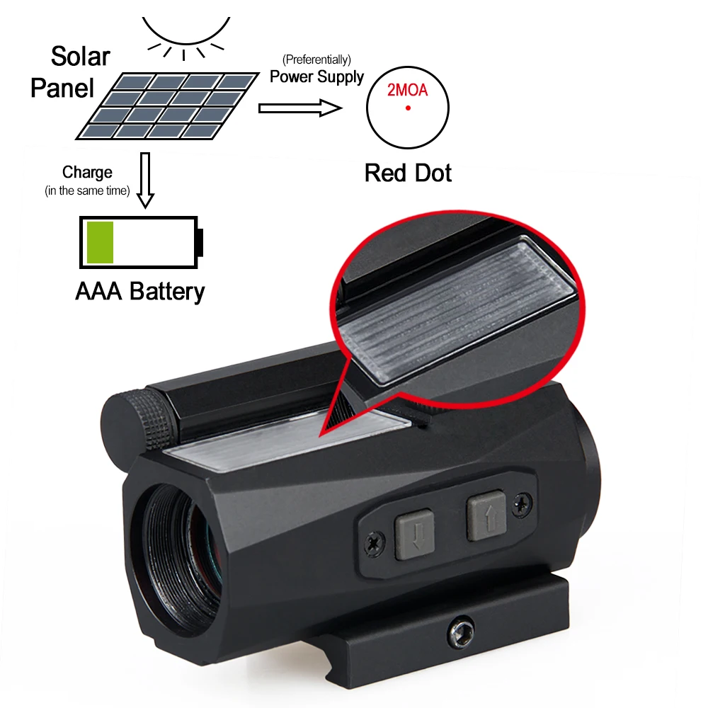 

Canis Latrans 1x20 Solar Red Sight 2MOA Reddot Rifle Scope Magnification 1X Black Aluminum Alloy for Outdoor Hunting gs2-0104