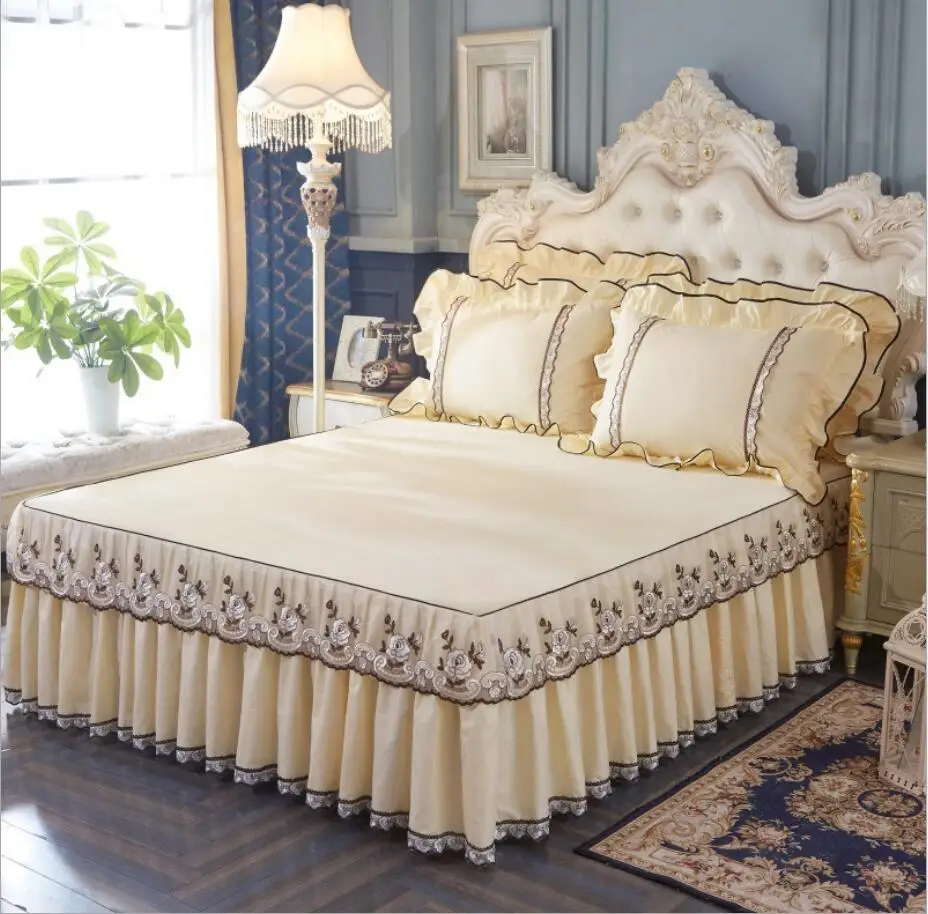 Beige Lace Embroidery Bedspread Bed sheet Pillow cases Princess Wedding Bedding Bed Skirt Fitted Sheet Solid Color Home Textile
Beige Lace Embroidery Bedspread Bed sheet Pillow cases Princess Wedding Bedding Bed Skirt Fitted Sheet Solid Color Home Textile