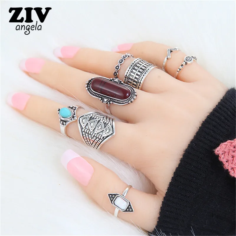 Женское Винтажное кольцо в этническом стиле 8 шт.|stone ring set|ring setring set women |