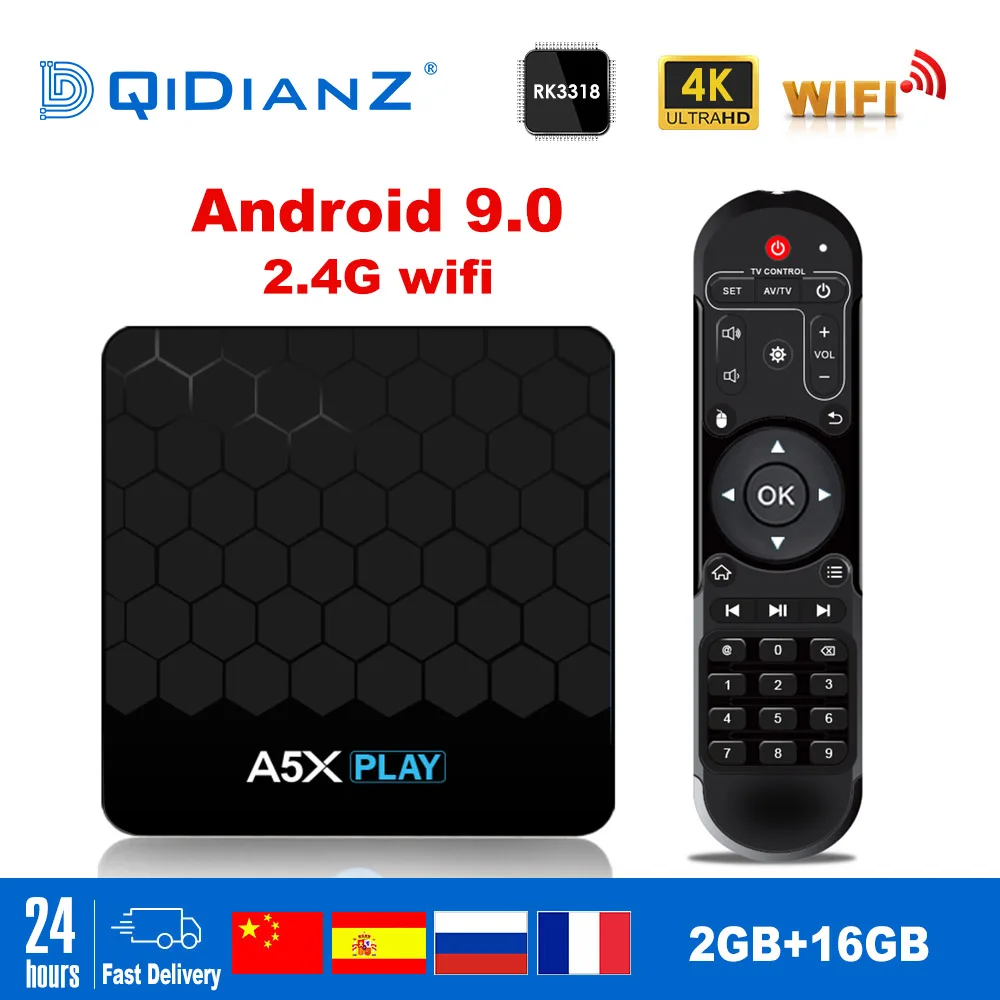 A5X PLAY Smart TV BOX Android 9.0 RK3318 Quad-Core USB 3.0 2GB+16GB 2.4G WIFI 4K TV Receivers Set Top Box
A5X PLAY Smart TV BOX Android 9.0 RK3318 Quad-Core USB 3.0 2GB+16GB 2.4G WIFI 4K TV Receivers Set Top Box
