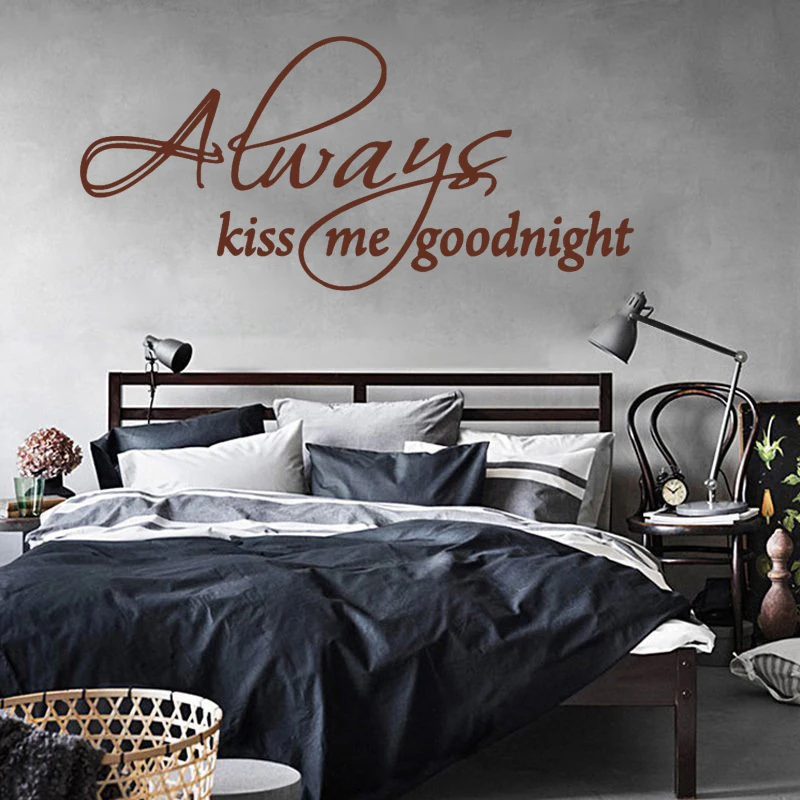 

D0038 ALWAYS KISS ME GOODNIGHT Vinyl Removable Quote Art Wall Decal Love Wall Sticker Creative Mural for Bedroom Home Decor