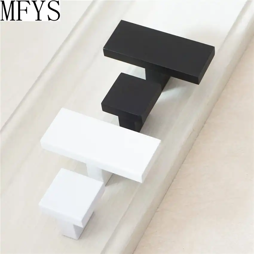 White Black Square Knob Drawer Knobs Pulls Modern Cupboard