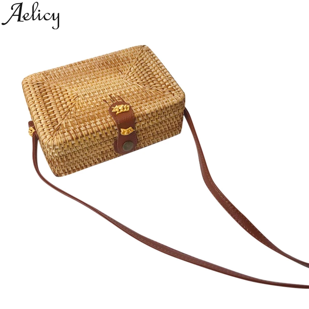 Фото Женская Плетеная соломенная сумка Aelicy прямоугольная пляжная через плечо из