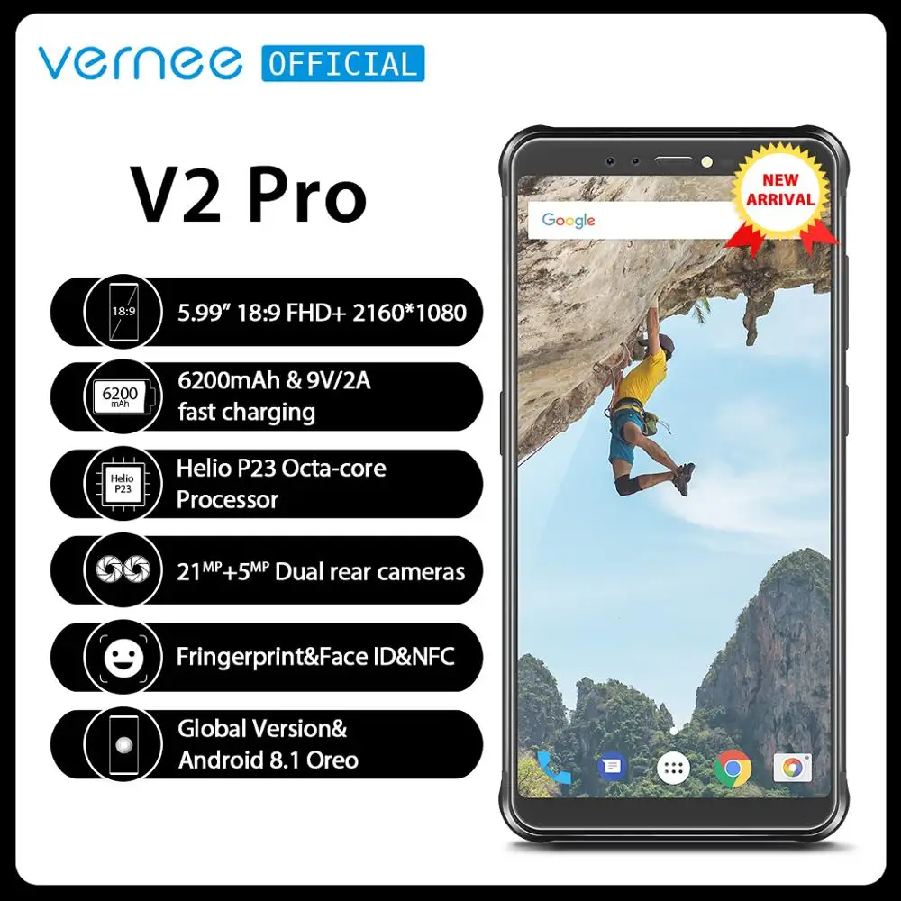 Vernee V2 Pro IP68 водонепроницаемый телефон с экраном 5.99 дюймов восьмиядерный смартфон