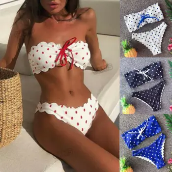 Women Strapless Spot Bikini Set Bandage Swimwear Push-up Bikini Beach Bathing suit Swimsuit
Women Strapless Spot Bikini Set Bandage Swimwear Push-up Bikini Beach Bathing suit Swimsuit