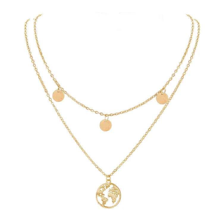 Women Necklace Round Map Earth Popular Multilayer Chain Cool Street New Style Wafer World Map Pendant Neck lace Set Jewelry
Women Necklace Round Map Earth Popular Multilayer Chain Cool Street New Style Wafer World Map Pendant Neck lace Set Jewelry