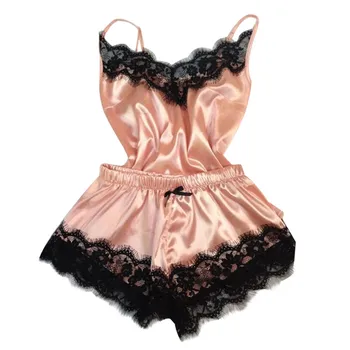 Women's Sleepwear Sexy Satin Pajama Set Black Lace V-Neck Pyjamas Sleeveless Cute Cami Top and Shorts woman pajamas summer
Women's Sleepwear Sexy Satin Pajama Set Black Lace V-Neck Pyjamas Sleeveless Cute Cami Top and Shorts woman pajamas summer
