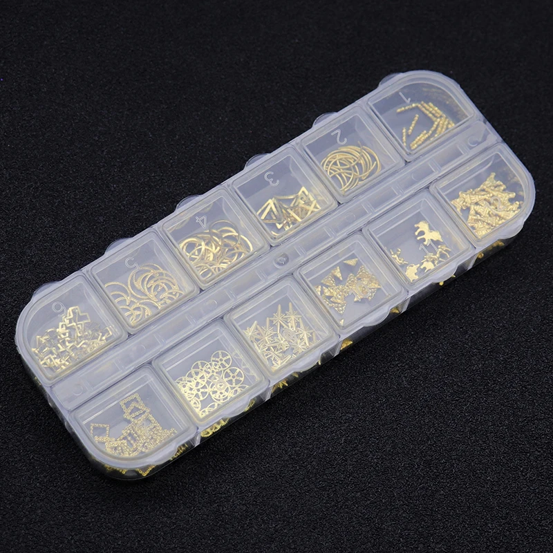 12 Grid Metal Rivet Studs Mixed Style Star Heart Oval Gear Unicorn Gold Nail Art Decoration Metal 3D DIY Charm With Nail Case
12 Grid Metal Rivet Studs Mixed Style Star Heart Oval Gear Unicorn Gold Nail Art Decoration Metal 3D DIY Charm With Nail Case