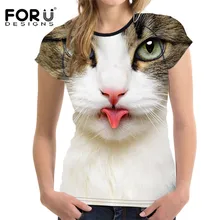 FORUDESIGNS Black 3D Cat Animal Women Casual T Shirt Brand Clothing Women Short Sleeved Breathable Tshirt Female Fitness Tops