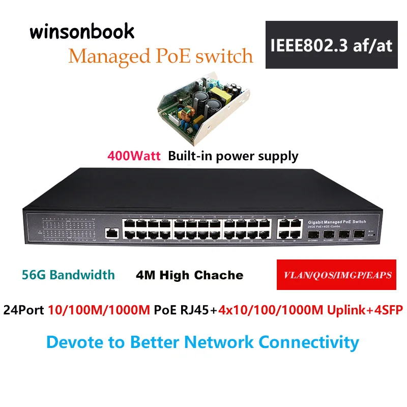 24 Port Gigabit switch PoE Ethernet Switch Managed Switch PoE 48V With 4x1000M Uplink 4 Gigabit SFP Managed PoE Switch
24 Port Gigabit switch PoE Ethernet Switch Managed Switch PoE 48V With 4x1000M Uplink 4 Gigabit SFP Managed PoE Switch