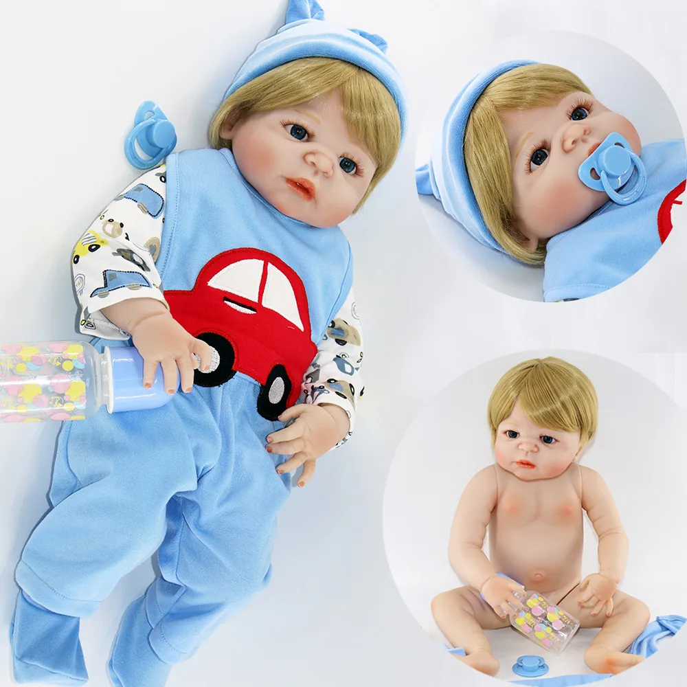 Фото NPK 57cm Full Silicone Body Reborn Baby Doll Realistic Bebes reborn boy In Cute Blue Car Clothes Girls Toys Brinquedos | Игрушки и хобби
