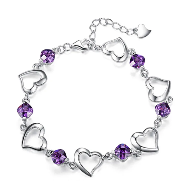 100% 925 sterling silver romantic love heart purple crystal ladies`bracelets jewelry female women bracelet wholesale gift
100% 925 sterling silver romantic love heart purple crystal ladies`bracelets jewelry female women bracelet wholesale gift