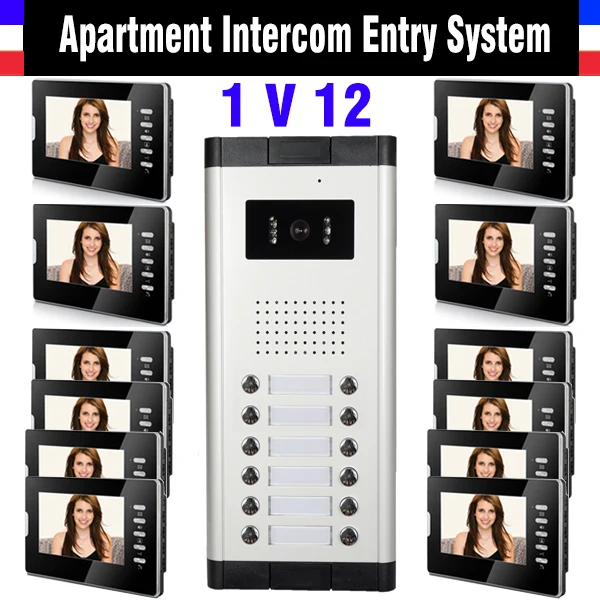 

Apartment Intercom System 1V12 Units 7 Inch Monitor Video Intercom Doorbell Door Phone IR Night Version Camera doorphone kits