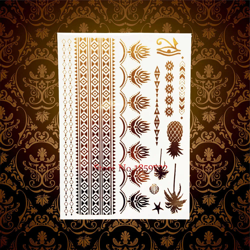 Hot Sale Pineapple Summer Style Tattoo Gold Body Art Flash Tattoo Stickers HYH30 Grid Henna Temporary Tatoo Selfie tatouage taty
Hot Sale Pineapple Summer Style Tattoo Gold Body Art Flash Tattoo Stickers HYH30 Grid Henna Temporary Tatoo Selfie tatouage taty