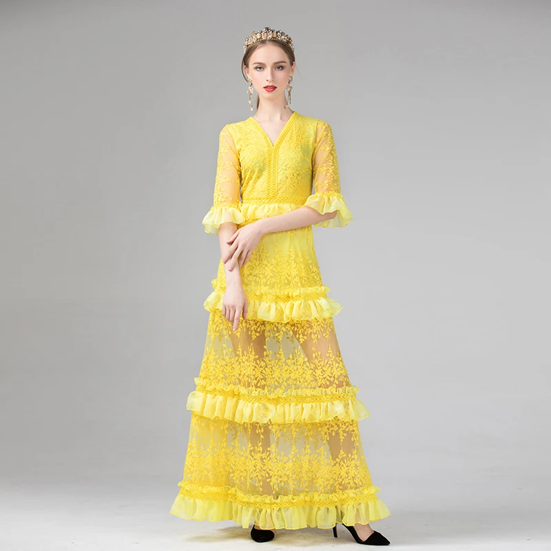 HIGH QUALITY Newest Fashion 2019 Designer Runway Maxi Dress Women's Half Sleeve Luxurious Embroidery Gauze Long Dress
HIGH QUALITY Newest Fashion 2019 Designer Runway Maxi Dress Women's Half Sleeve Luxurious Embroidery Gauze Long Dress