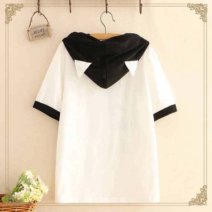 Waliicorners Japanese Cute Anime White T Shirt Women Harajuku Kawaii Black Cat Ear Print Children Girl Tops 2019 Casual Loose 90s Tee Shirts 17 HTB17QWba8Gw3KVjSZFw762Q2FXaW