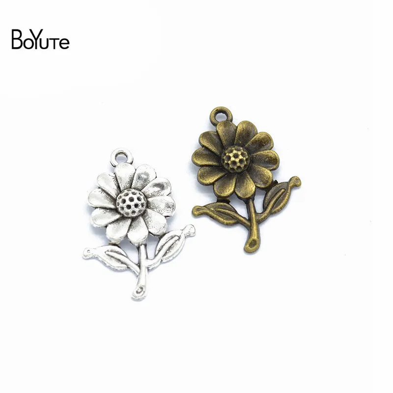 BoYuTe (50 PiecesLot) Metal Alloy 2818MM Sunflower Pendant Charms for Jewelry Making Diy Hand Made Accessories Wholesale (3)