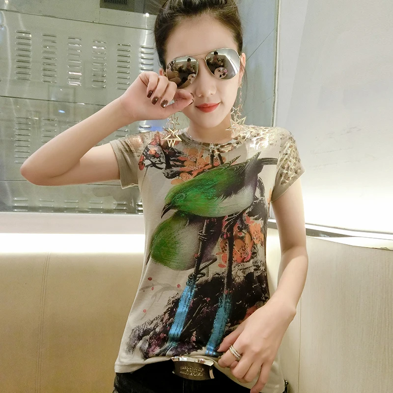 2019 summer new printing hot stamping T-shirt women short-sleeved slim versatile tshirt female cotton stitching o-neck top 22202
2019 summer new printing hot stamping T-shirt women short-sleeved slim versatile tshirt female cotton stitching o-neck top 22202