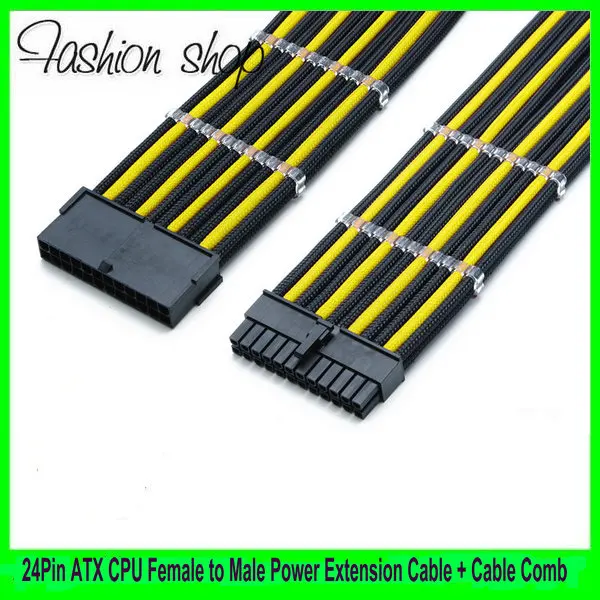High quality 12" Single Sleeved Black & Yellow 24 Pin ATX PSU Female to Male Power Extension Cable + 2PCS Cable Comb
High quality 12" Single Sleeved Black & Yellow 24 Pin ATX PSU Female to Male Power Extension Cable + 2PCS Cable Comb