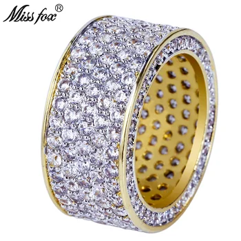 MISSFOX Hip Hop Gold Ring Men 5 Rows Full Decorated Micro Pave CZ Diamond Bling Wedding Ring Luxury Prong Setting Men Jewelry
MISSFOX Hip Hop Gold Ring Men 5 Rows Full Decorated Micro Pave CZ Diamond Bling Wedding Ring Luxury Prong Setting Men Jewelry