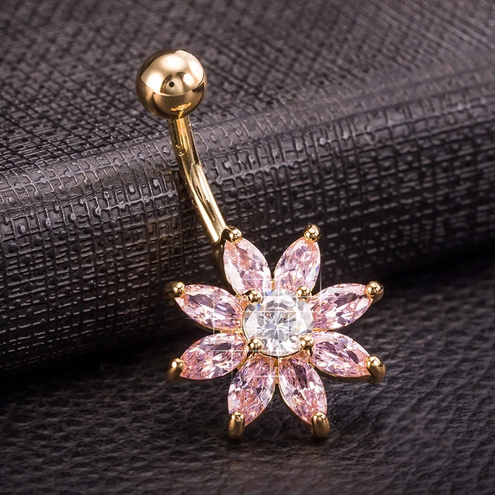 Fashion Gold Color Navel Piercing Zirconia Crystal Flower petal Belly Button Rings Surgical Sexy Body Jewelry Stainless Steel
Fashion Gold Color Navel Piercing Zirconia Crystal Flower petal Belly Button Rings Surgical Sexy Body Jewelry Stainless Steel