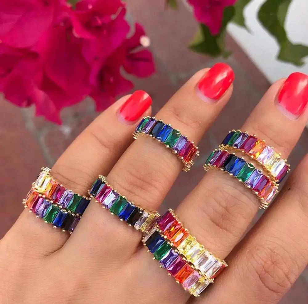 drop shipping colorful cubic zirconia Simple Wedding Couples Rings rainbow cz Bijouterie for Man or Woman fashion hip hop ring
drop shipping colorful cubic zirconia Simple Wedding Couples Rings rainbow cz Bijouterie for Man or Woman fashion hip hop ring