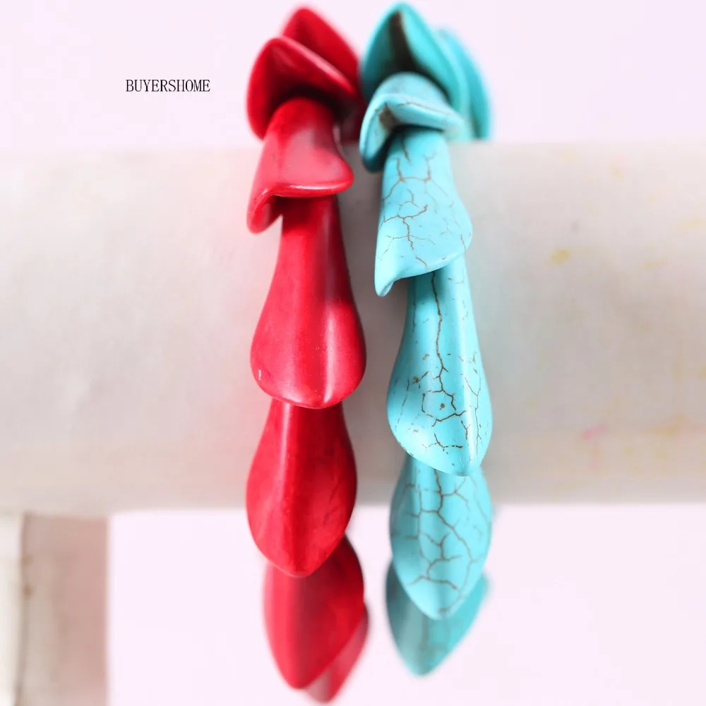 Free Shipping Stretch Handmade Lovers Jewelry Natural Stone Flower Beads Green Red Howlite Bracelet 8" 2Pcs RH605H606 | Украшения и
