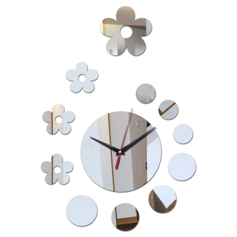 new Wall Clock Horloge Modern Design flower picture Large Decorative Digital Watch Living Room Diy Acrylic Mirror sticker | Дом и сад