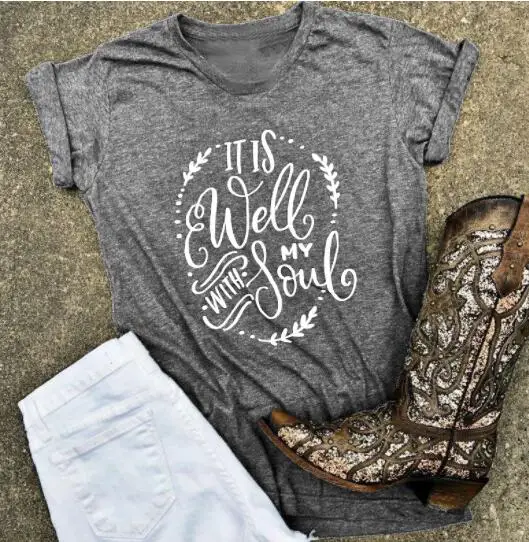 Sugarbaby It is well with my soul T-Shirt Stylish Belief Coll Top Feamle Short Sleeve Shirt Fashion Clothing Summer Christian
Sugarbaby It is well with my soul T-Shirt Stylish Belief Coll Top Feamle Short Sleeve Shirt Fashion Clothing Summer Christian