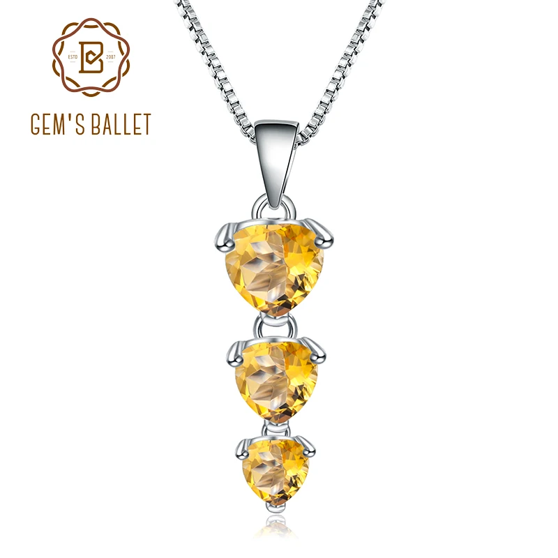 

GEM'S BALLET 925 Sterling Silver Jewelry 2.43Ct Natural Citrine Gemstone Love Heart Pendant Necklace for Women Wedding Jewelry